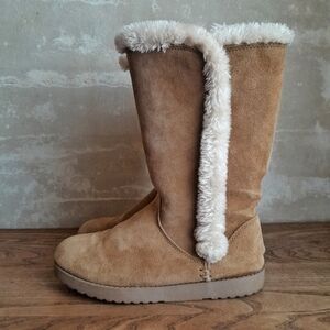 437a. tan suede leather fur lined boots, 8